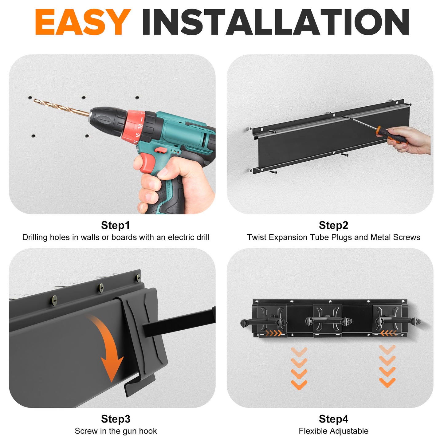 Gun Rack,Wall Mount Rifle Racks,Heavy Duty Steel Gun Rack for Wall, Adjustable 1/3/4/6/8/12 Slot Gun Display Holder Gun Stand