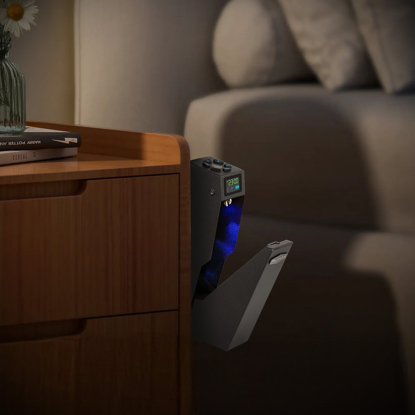Caja fuerte biométrica para pistolas de pared MUTAK con pantalla LCD, acceso rápido a la caja de huellas dactilares, teclado digital y cerradura con llave