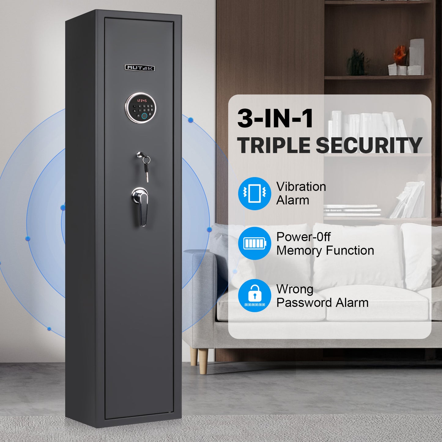 MUTAK Rifle Safe, 5 Long Gun Cabinet with Fingerprints