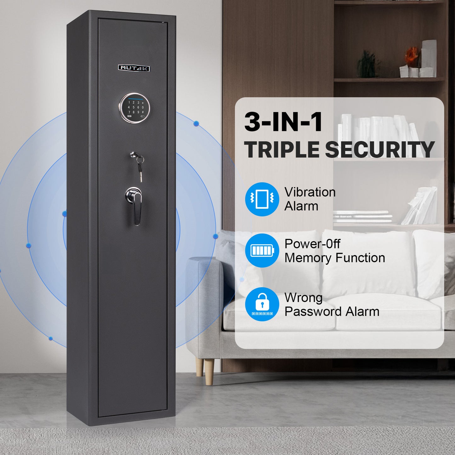 MUTAK 6-Gun Safe – Quick Access Rifle & Pistol Storage with Alarm, LED, Digital Keypad & Removable Shelf