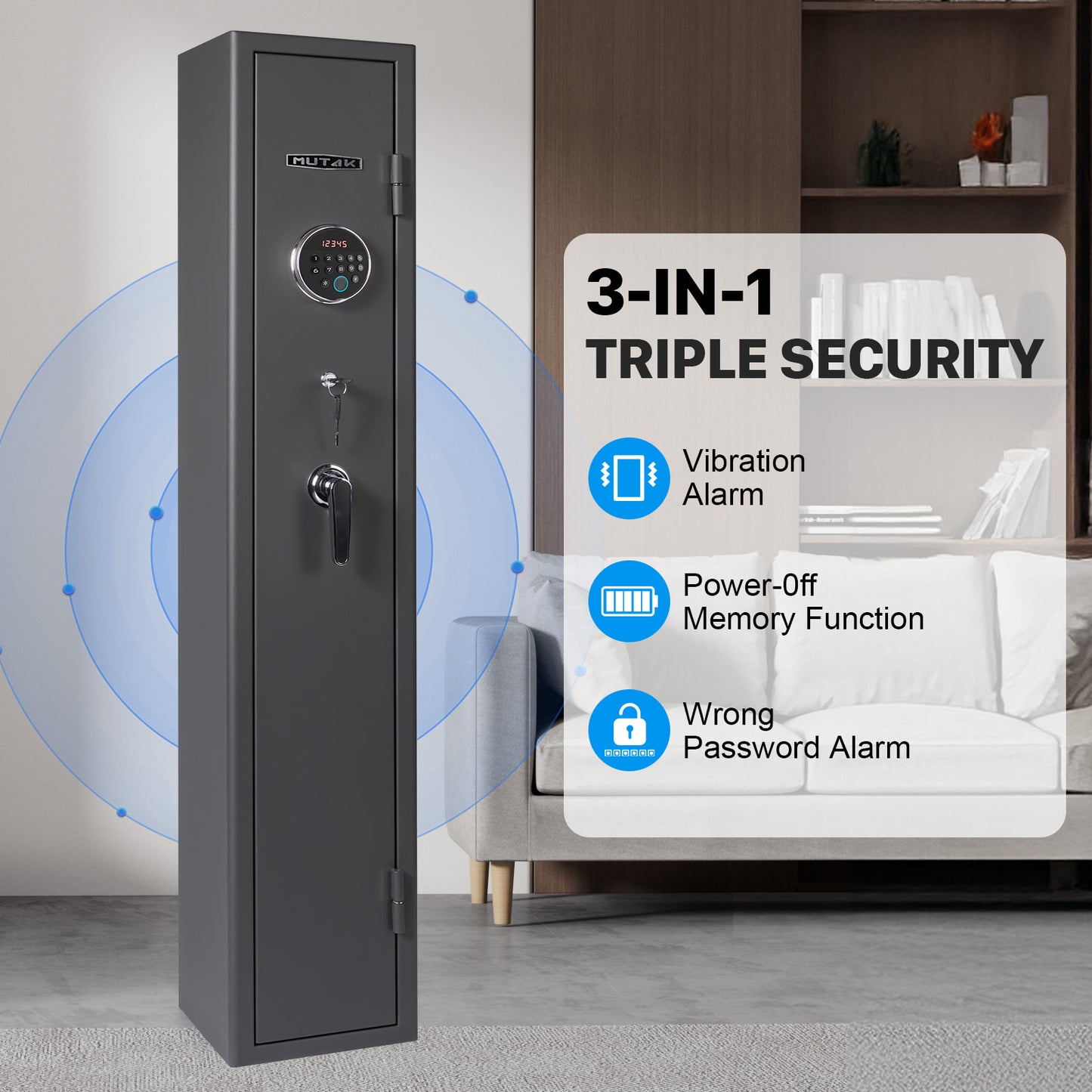 MUTAK Rifle Safe, 3 Long Gun Cabinet with Fingerprints