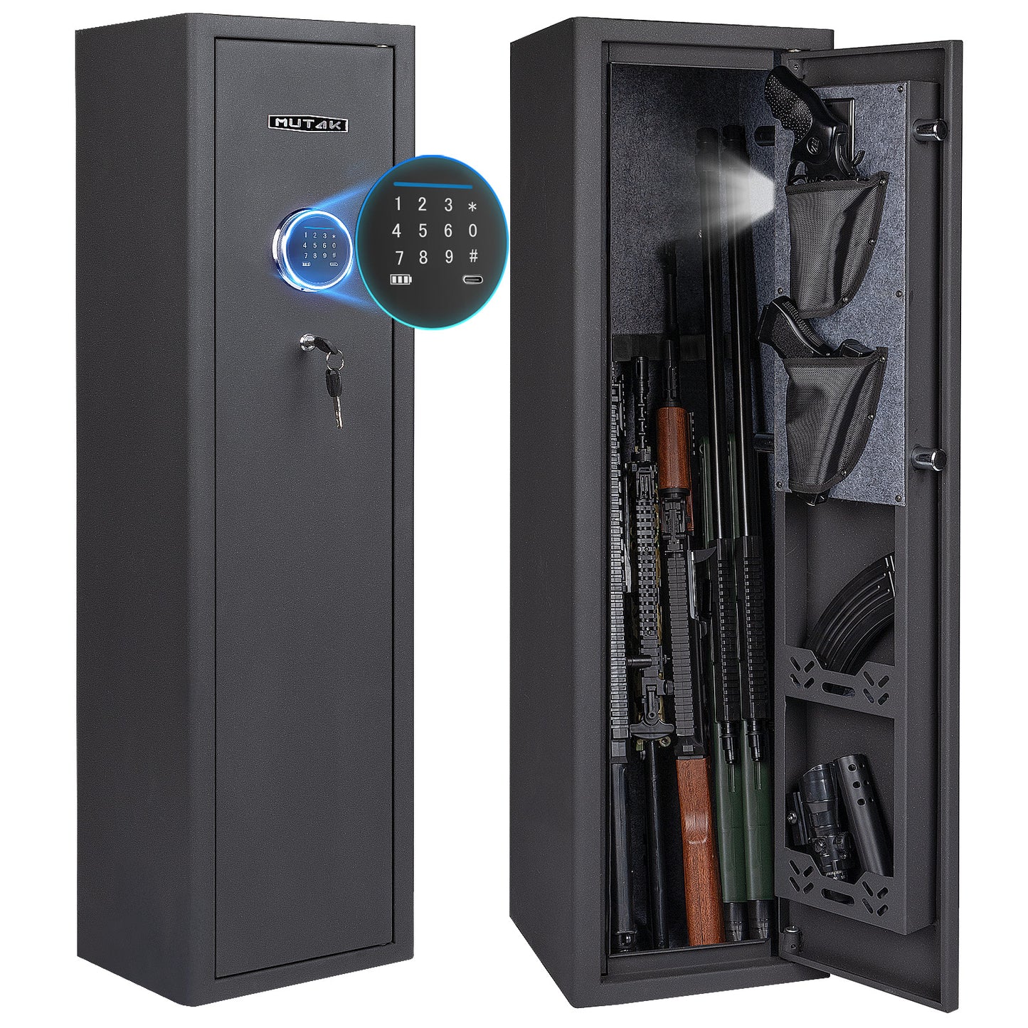 MUTAK 4-5 Gun Safe – Compact Rifle & Pistol Storage with Digital Keypad, Key & Type-C Backup, Alarm