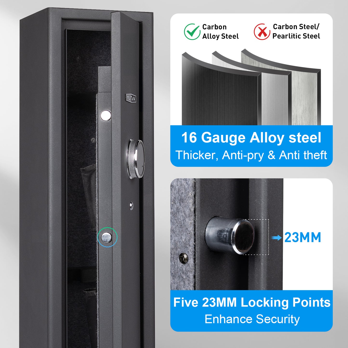 MUTAK 4-5 Gun Safe – Compact Rifle & Pistol Storage with Digital Keypad, Key & Type-C Backup, Alarm