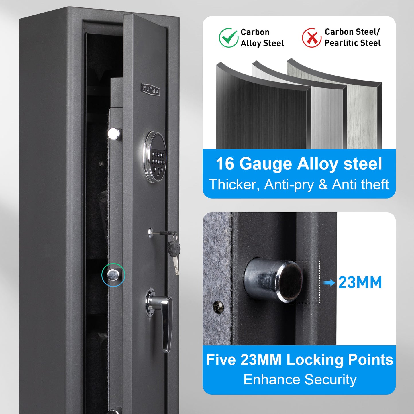 MUTAK Rifle Safe, 5 Long Gun Cabinet with Fingerprints