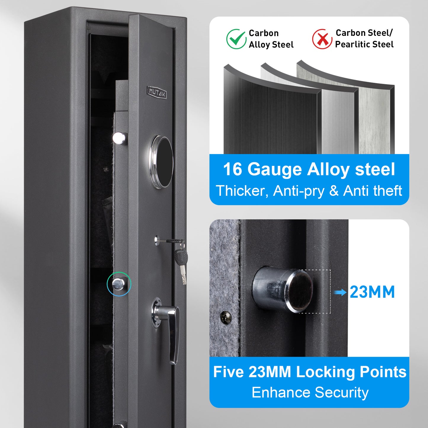 MUTAK 6-Gun Safe – Quick Access Rifle & Pistol Storage with Alarm, LED, Digital Keypad & Removable Shelf