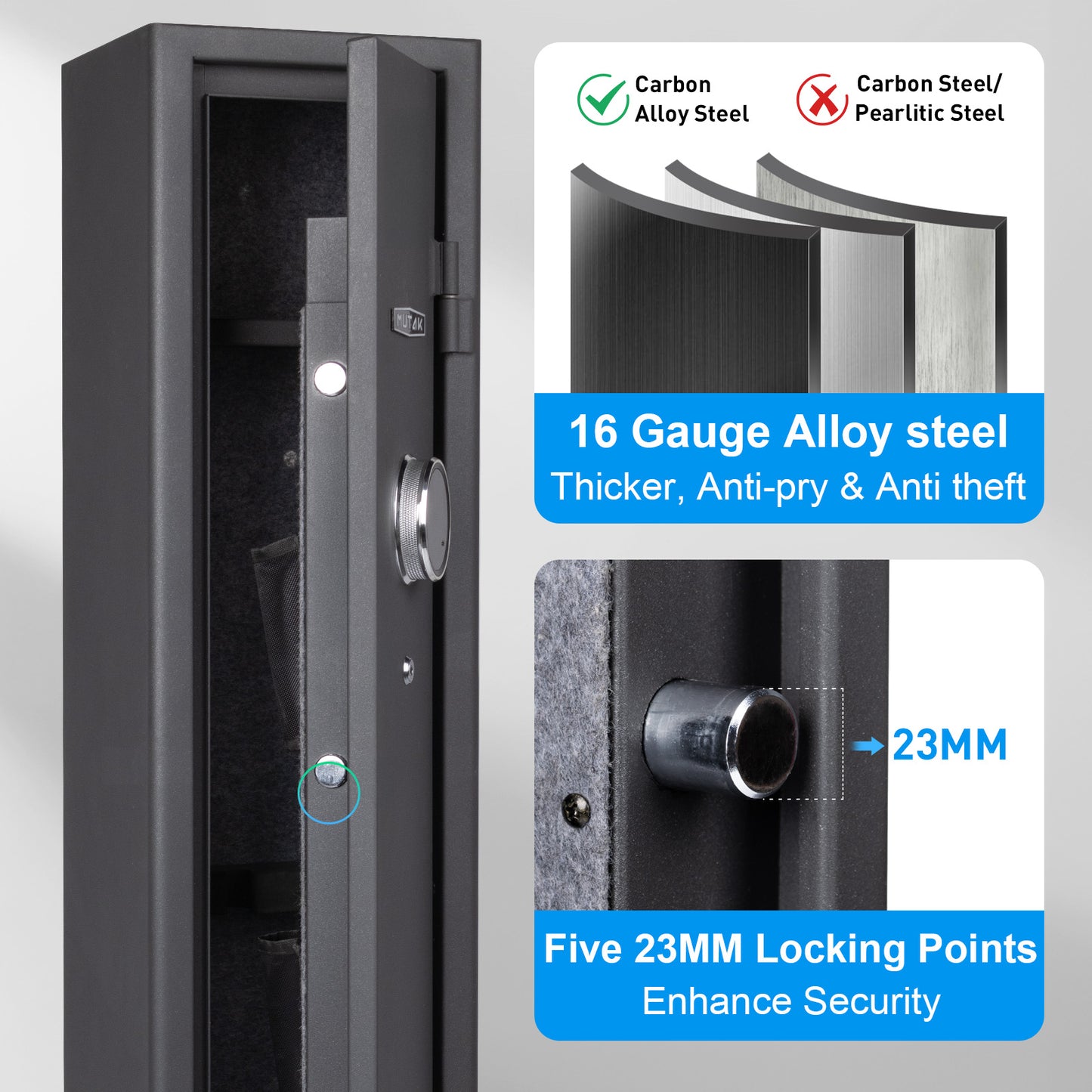 MUTAK 3-Gun Safe for Rifles & Pistols | Quick Access Firearm Cabinet with Digital Keypad, Alarm & LED
