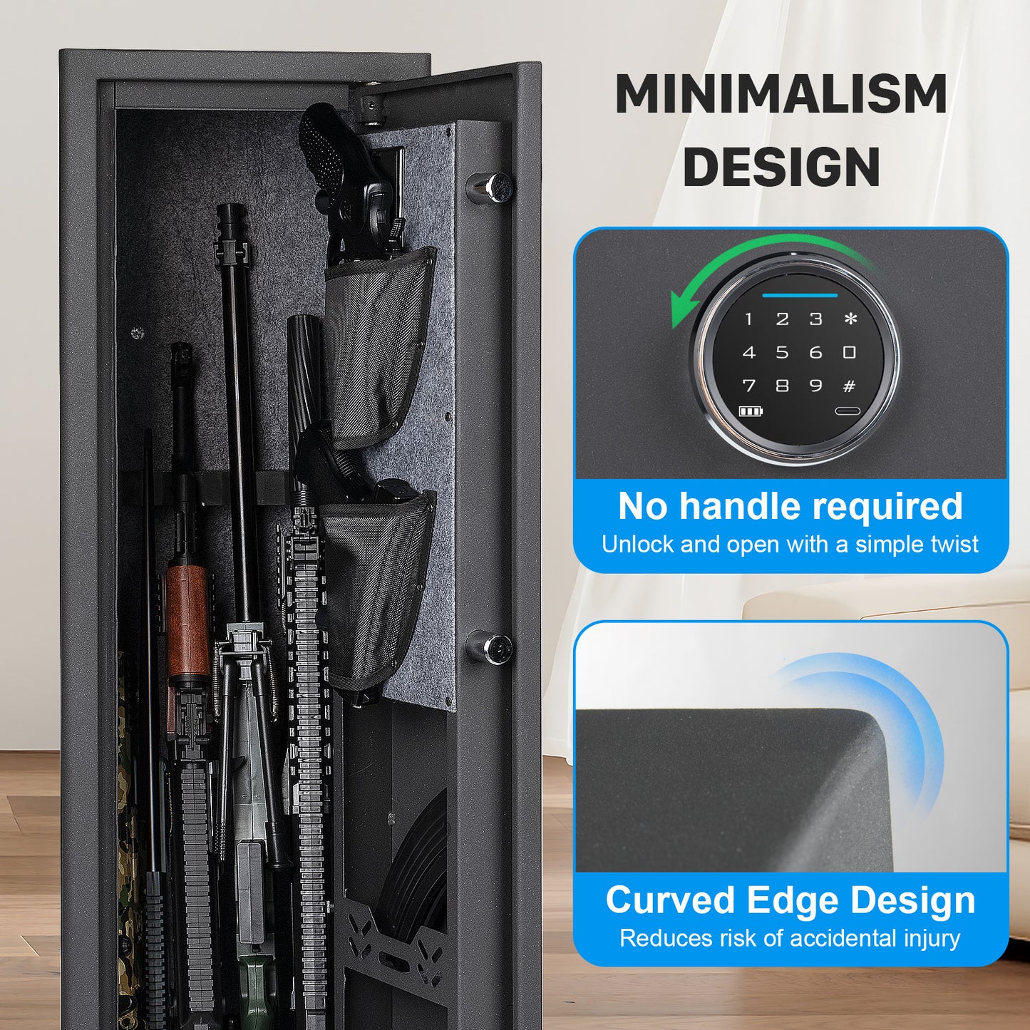MUTAK 4-5 Gun Safe – Compact Rifle & Pistol Storage with Digital Keypad, Key & Type-C Backup, Alarm