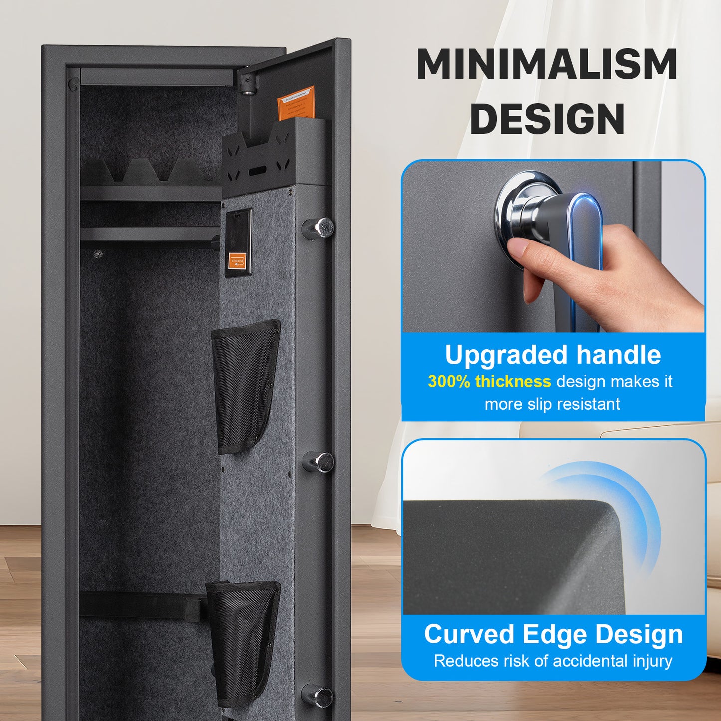 MUTAK 4-5 Rifle Gun Safe with Biometric Lock & Quick Access, Alarm & Removable Shelf