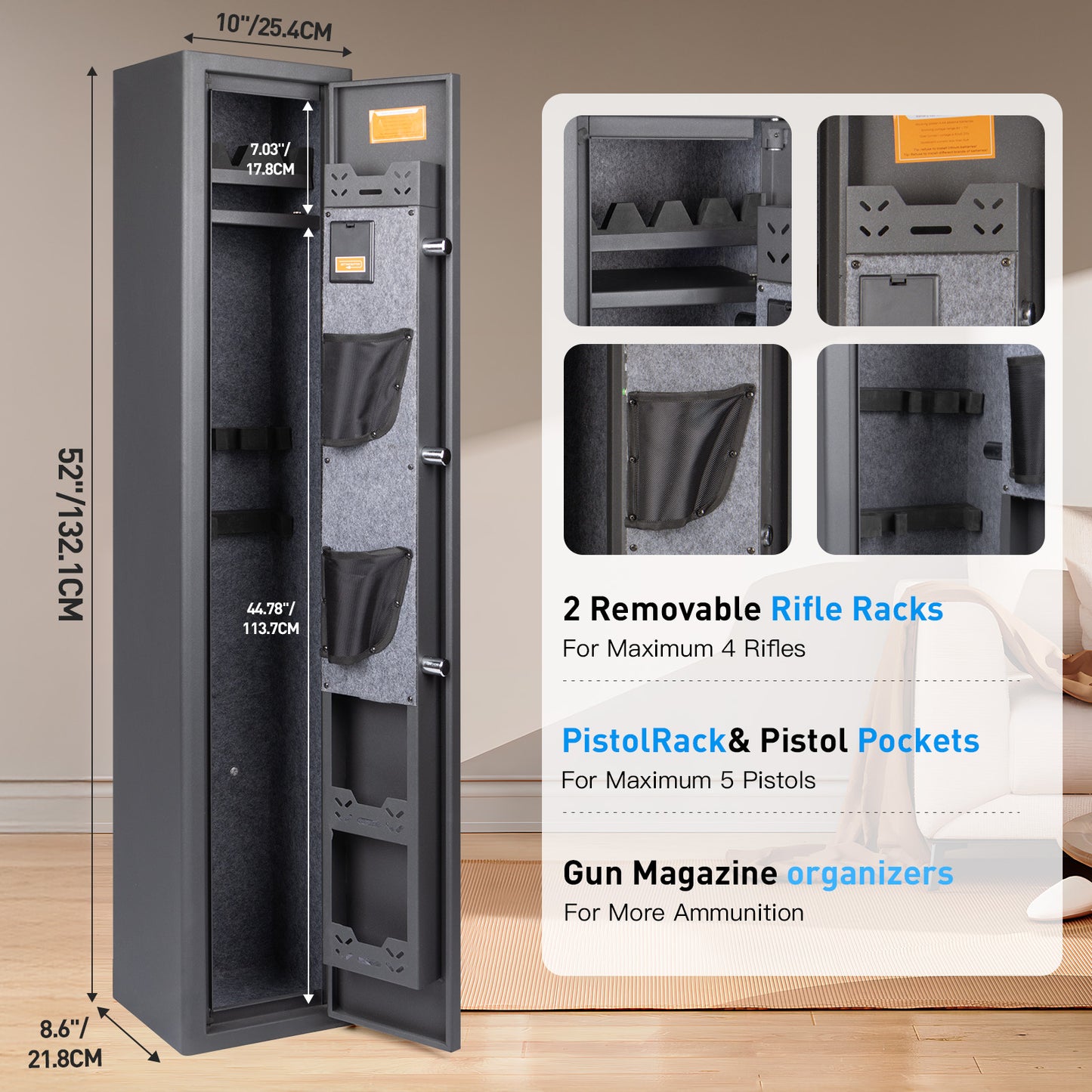 MUTAK Rifle Safe, 3 Long Gun Cabinet with Fingerprints