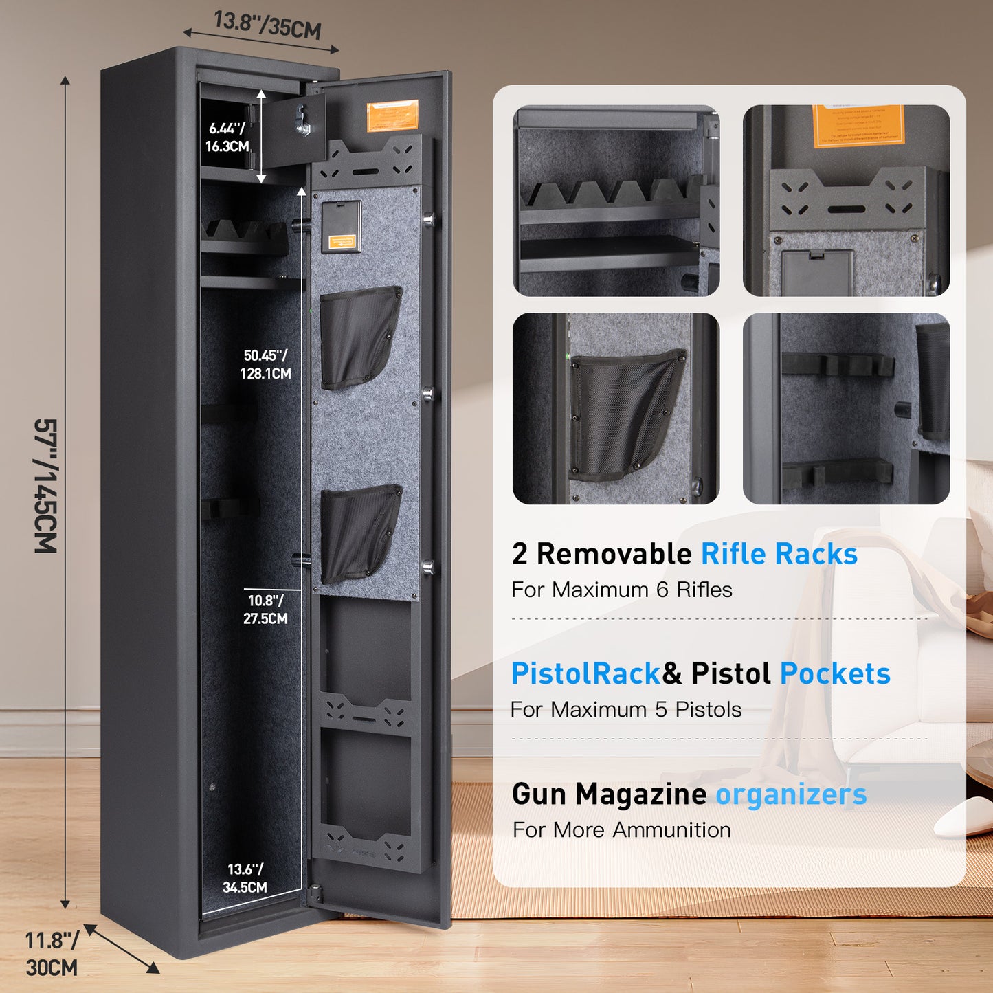 MUTAK Tall Biometric 6-Rifle Gun Safe with Fingerprint Lock