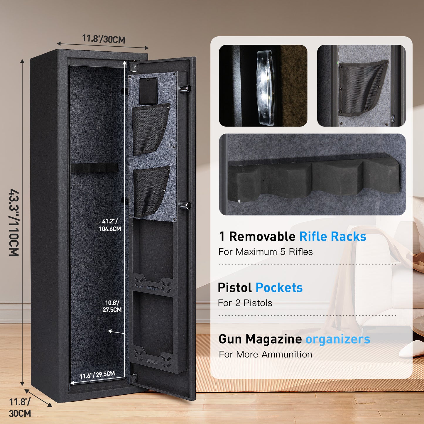 MUTAK 4-5 Gun Safe – Compact Rifle & Pistol Storage with Digital Keypad, Key & Type-C Backup, Alarm