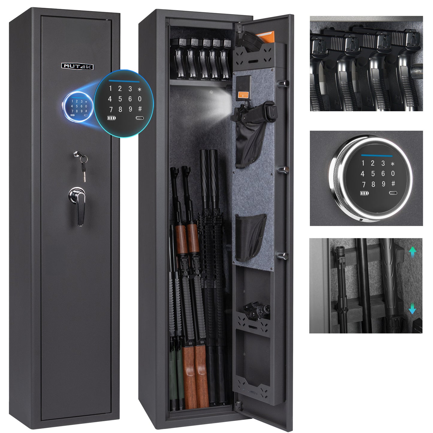 MUTAK 6-Gun Safe – Quick Access Rifle & Pistol Storage with Alarm, LED, Digital Keypad & Removable Shelf