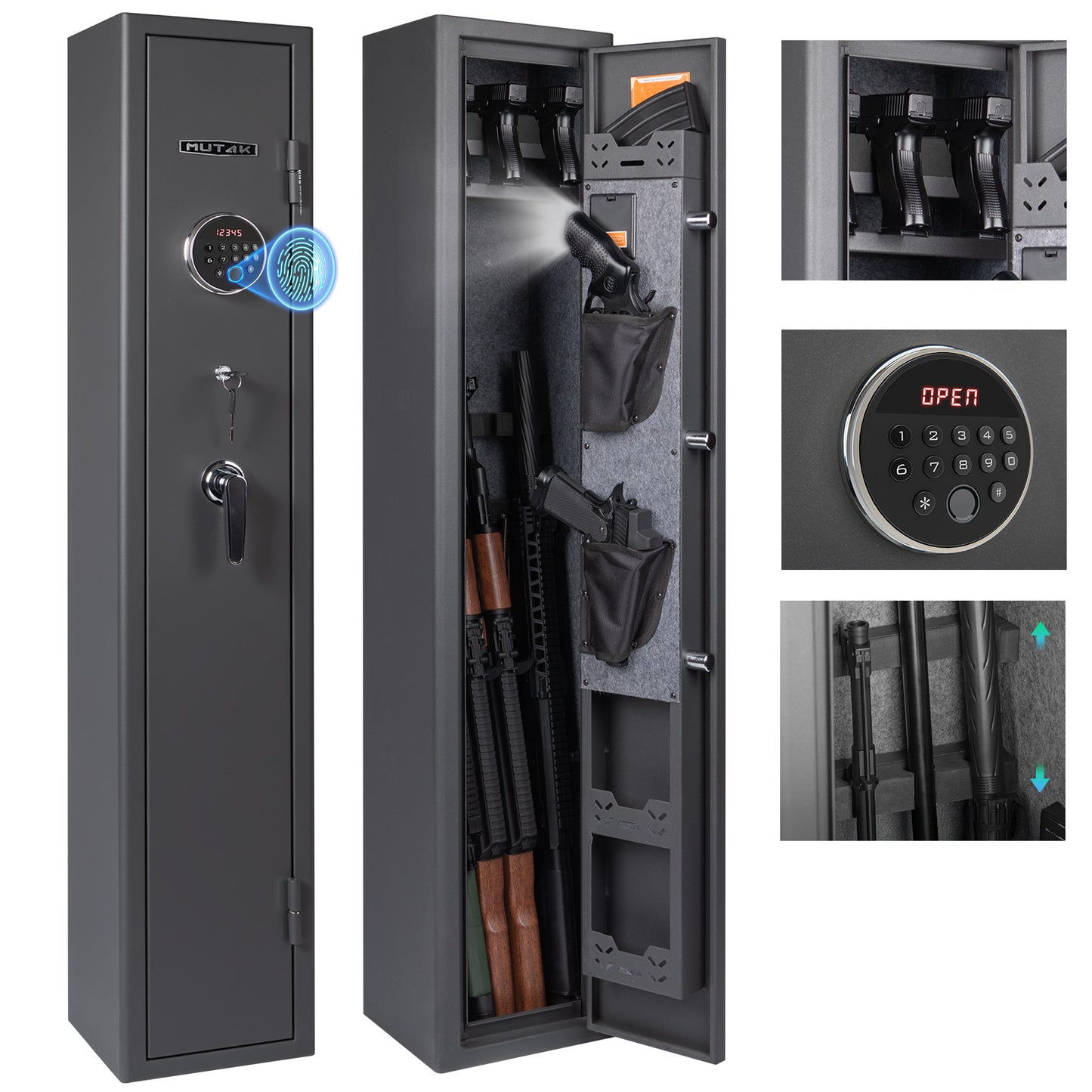 MUTAK Rifle Safe, 3 Long Gun Cabinet with Fingerprints