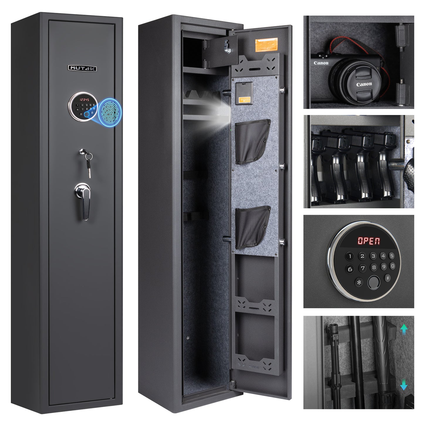 MUTAK Tall Biometric 6-Rifle Gun Safe with Fingerprint Lock