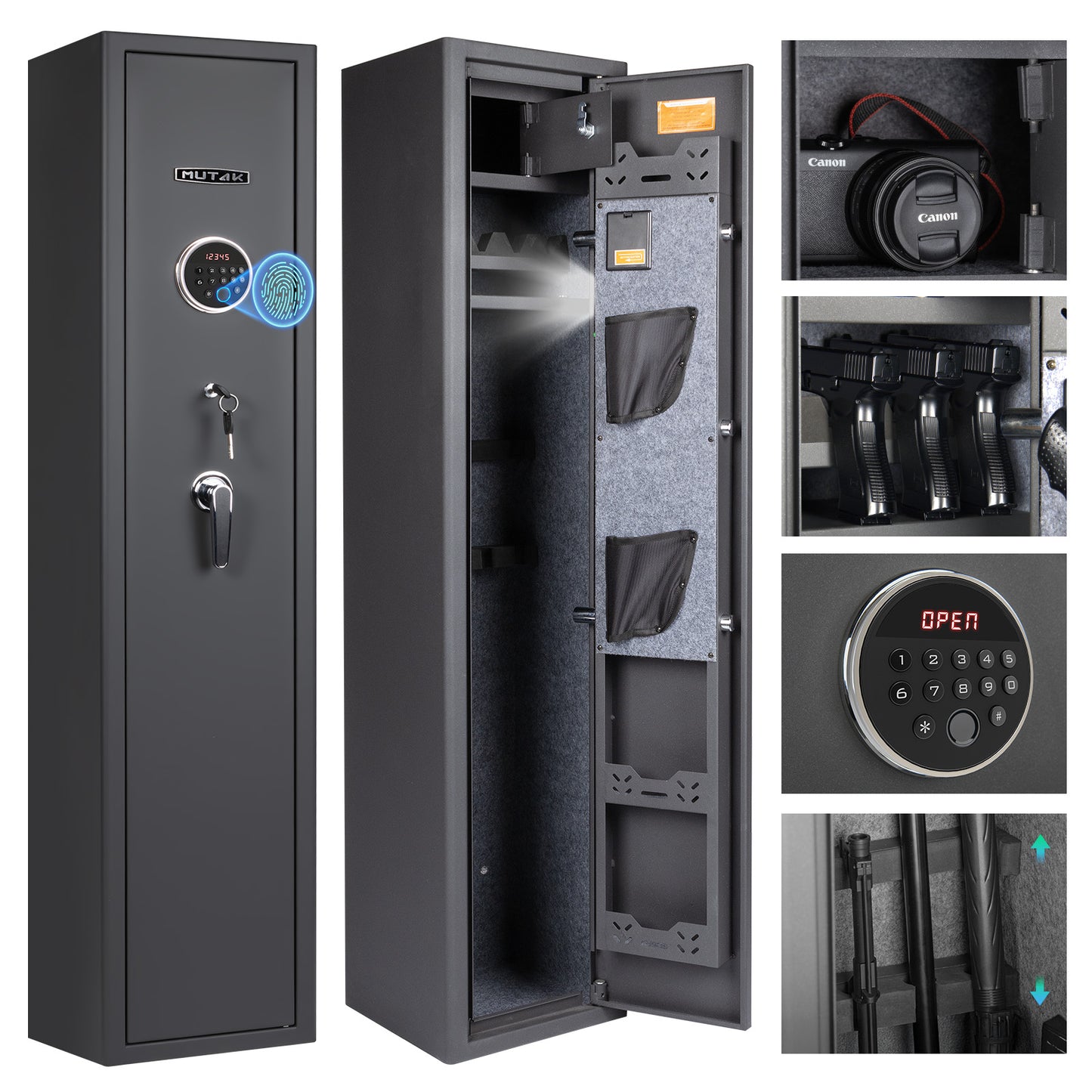 MUTAK Rifle Safe, 5 Long Gun Cabinet with Fingerprints