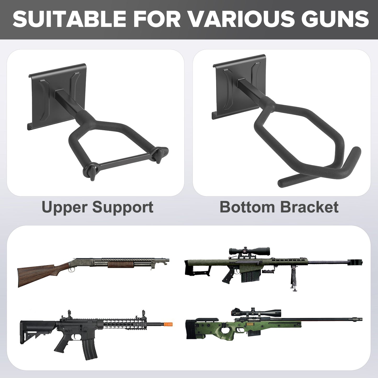 Gun Rack,Wall Mount Rifle Racks,Heavy Duty Steel Gun Rack for Wall, Adjustable 1/3/4/6/8/12 Slot Gun Display Holder Gun Stand