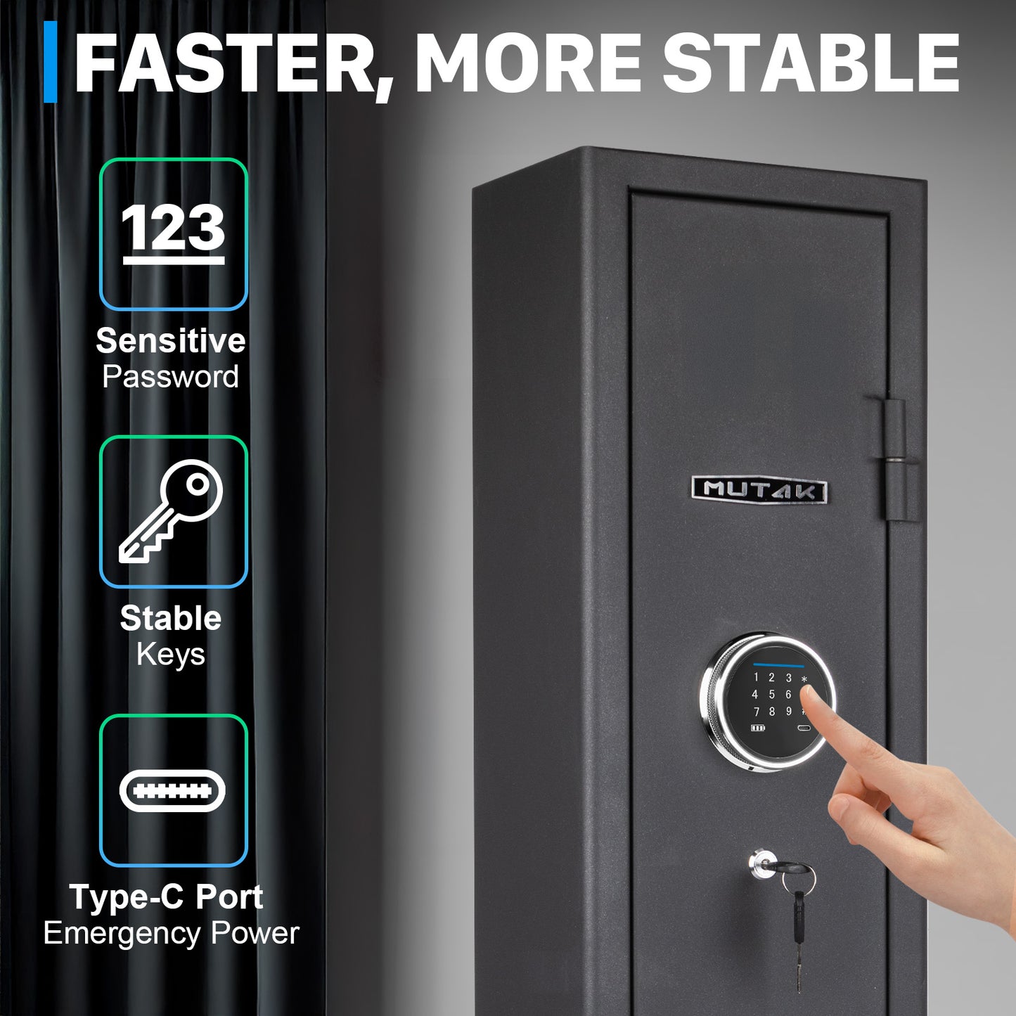 MUTAK 3-Gun Safe for Rifles & Pistols | Quick Access Firearm Cabinet with Digital Keypad, Alarm & LED