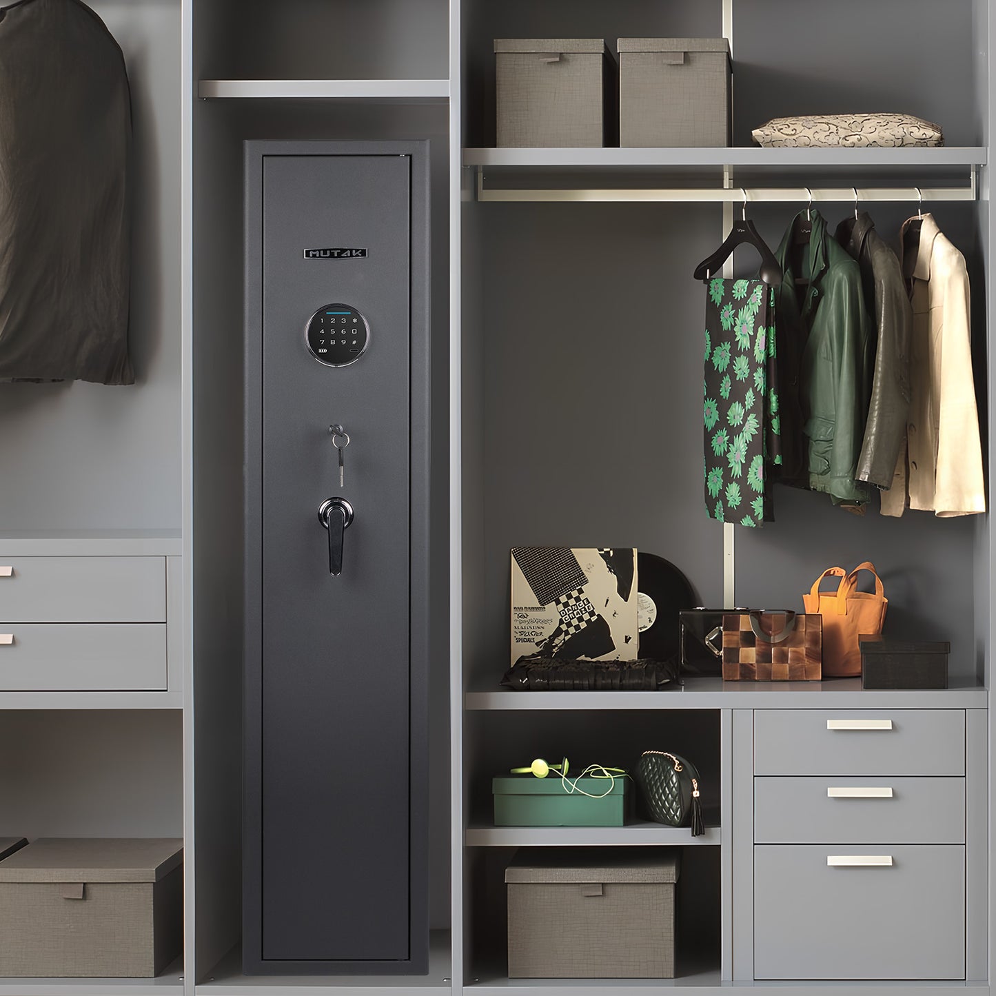 MUTAK 4-5 Gun Safe for Home – Biometric & Digital Lock, Quick Access, 5 Rifle & Pistol Storage, Alarm & LED Light