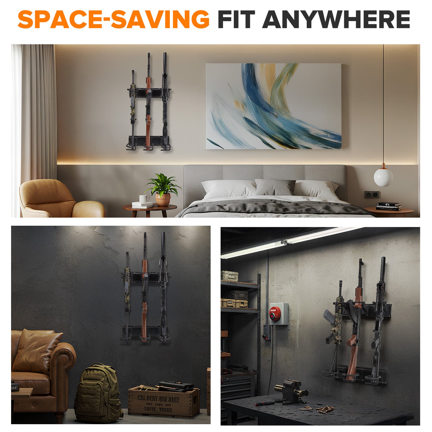 Gun Rack,Wall Mount Rifle Racks,Heavy Duty Steel Gun Rack for Wall, Adjustable 1/3/4/6/8/12 Slot Gun Display Holder Gun Stand