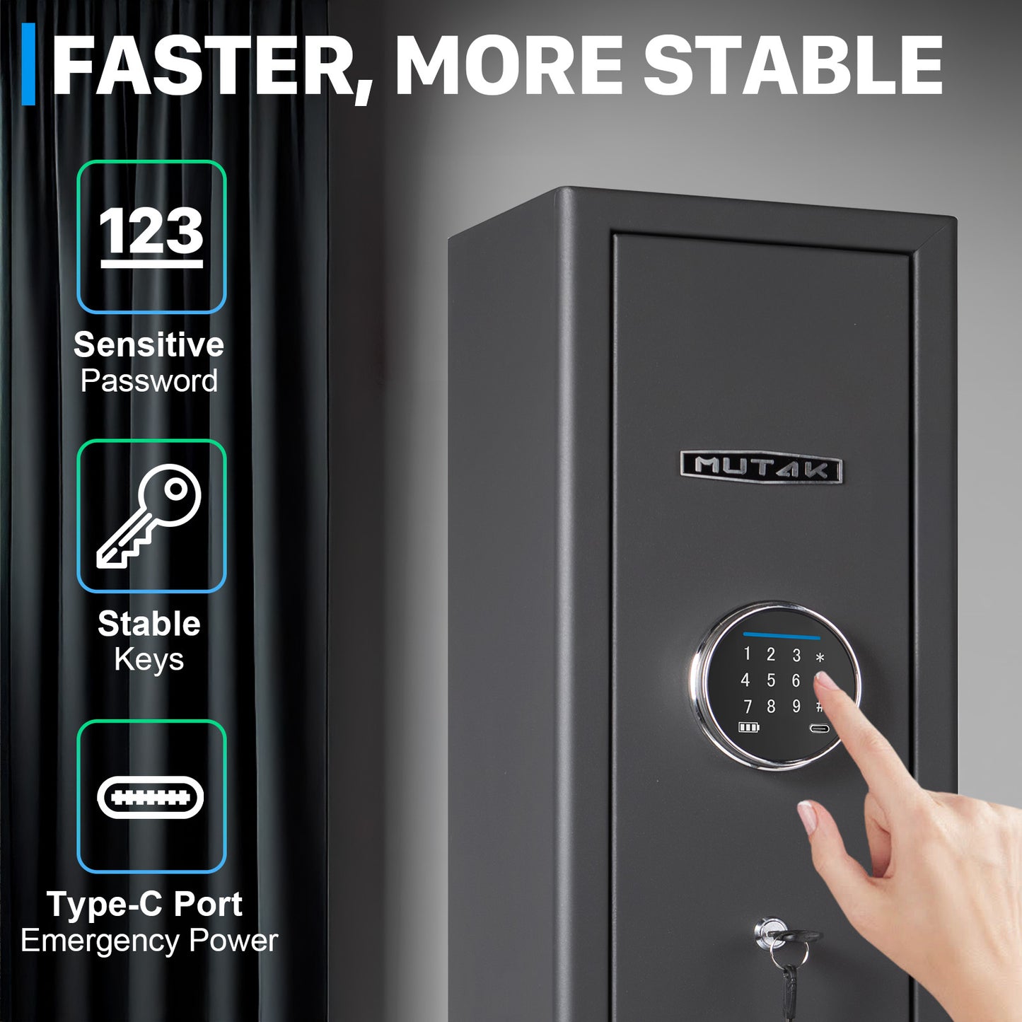 MUTAK 6-Gun Safe – Quick Access Rifle & Pistol Storage with Alarm, LED, Digital Keypad & Removable Shelf