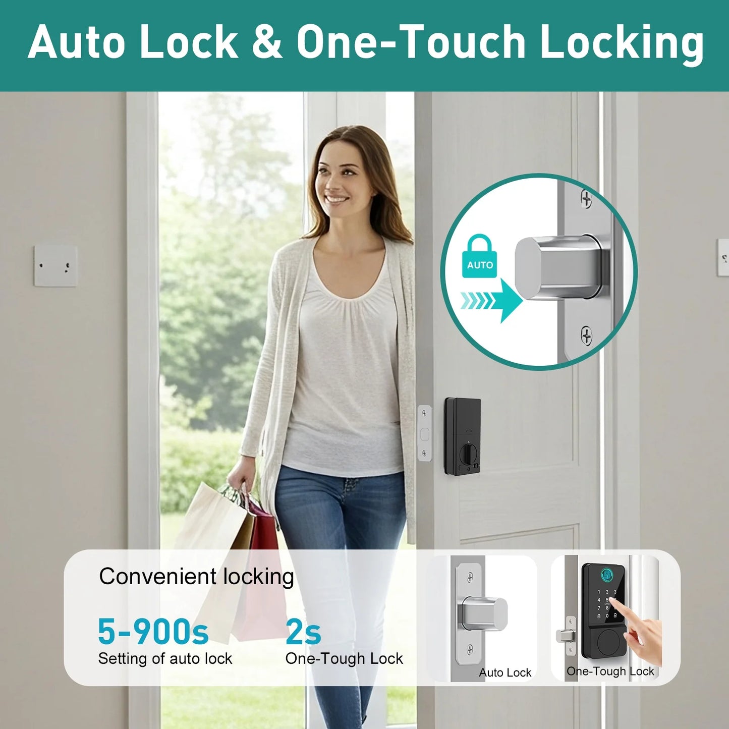 Mutak Smart Door Lock featuring Keypad and Fingerprint - High-Quality Entry Locks - Electronic Keypad Smart Deadbolt - Biometric Smart Digital Door Lock with Code