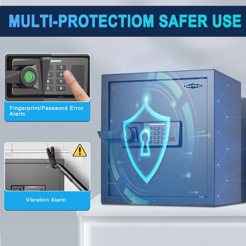 MUTAK Smart Biometric Safe – Quick-Access Fireproof Safe with Fingerprint, Keypad & Alarm