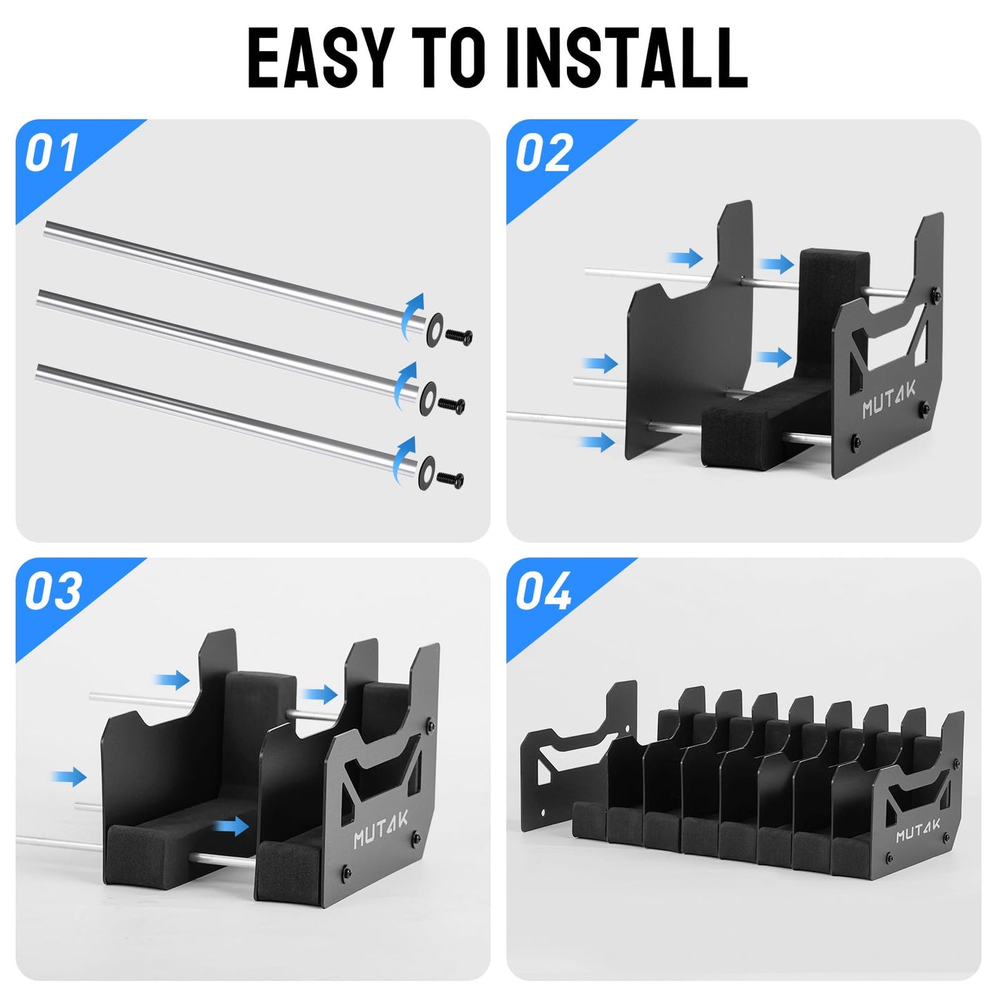 MUTAK Soft Foam Pistol Rack for Gun Safe – Handgun Organizer with 4-8 Slots