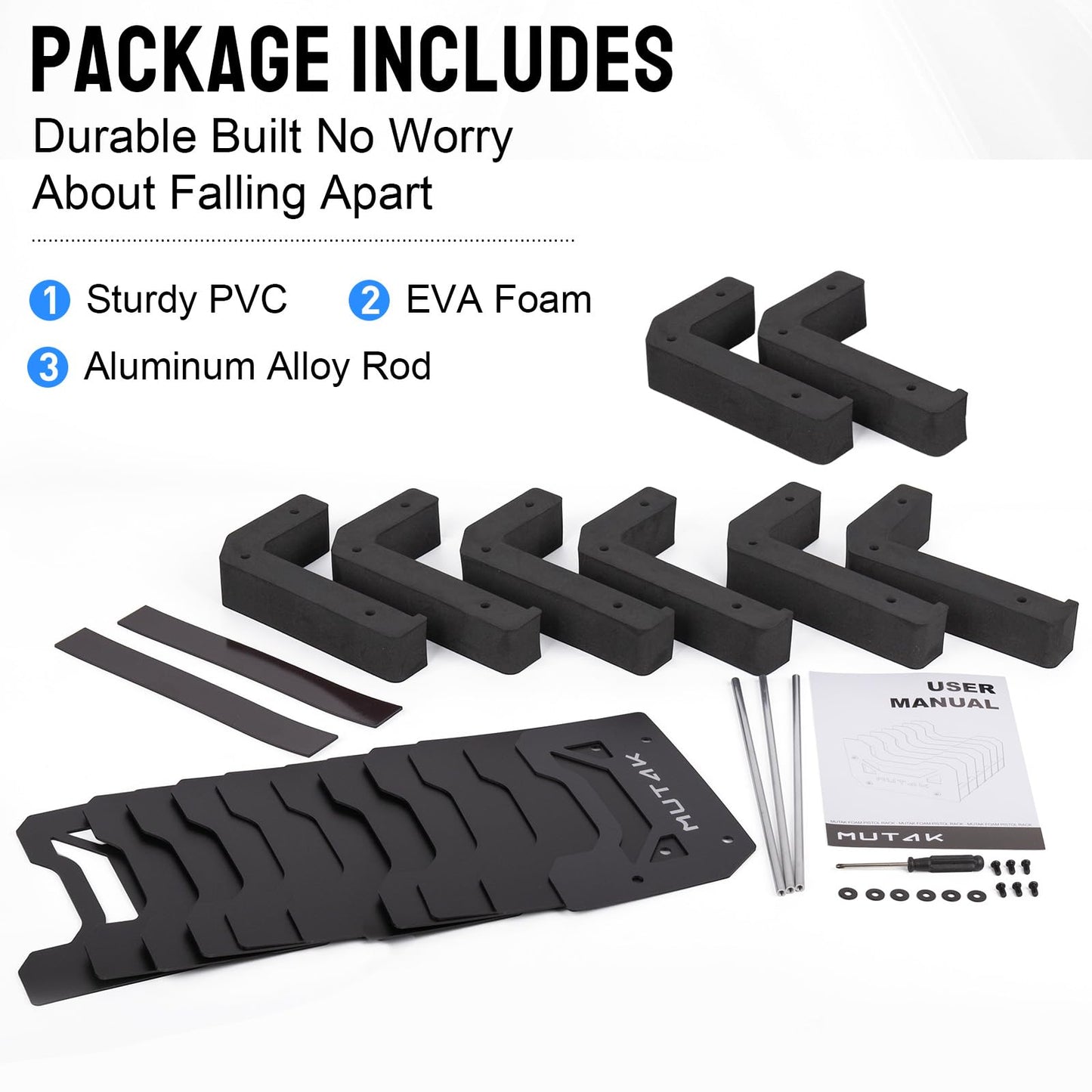 MUTAK Soft Foam Pistol Rack for Gun Safe – Handgun Organizer with 4-8 Slots