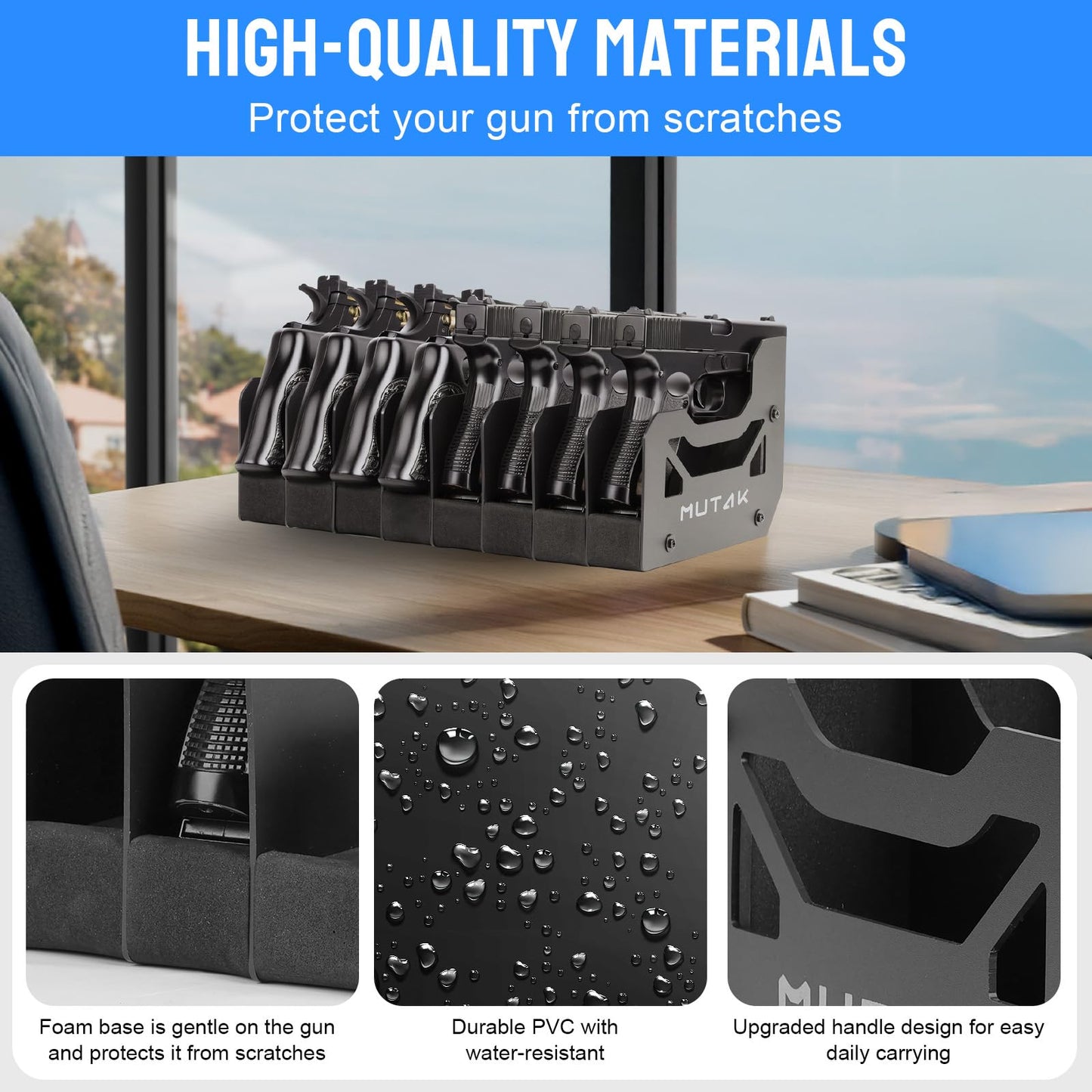 MUTAK Soft Foam Pistol Rack for Gun Safe – Handgun Organizer with 4-8 Slots