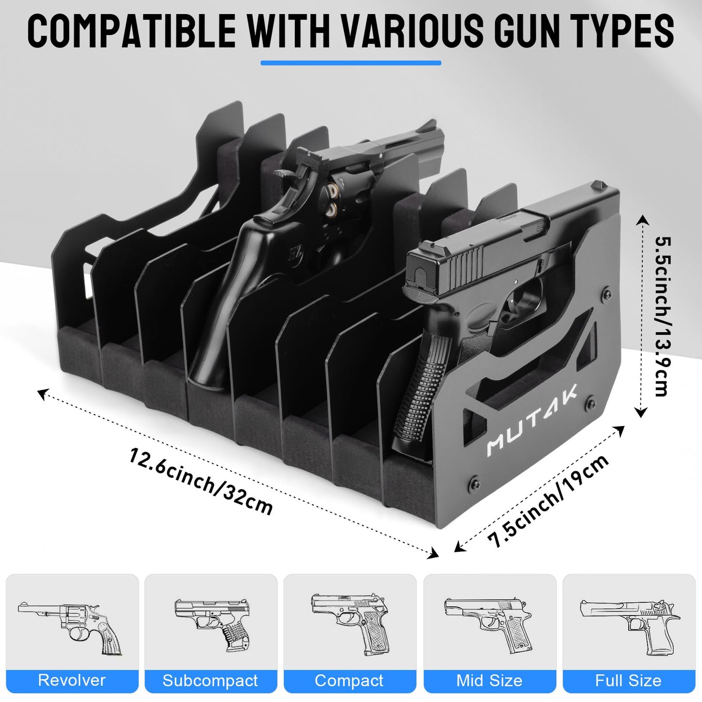 MUTAK Soft Foam Pistol Rack for Gun Safe – Handgun Organizer with 4-8 Slots