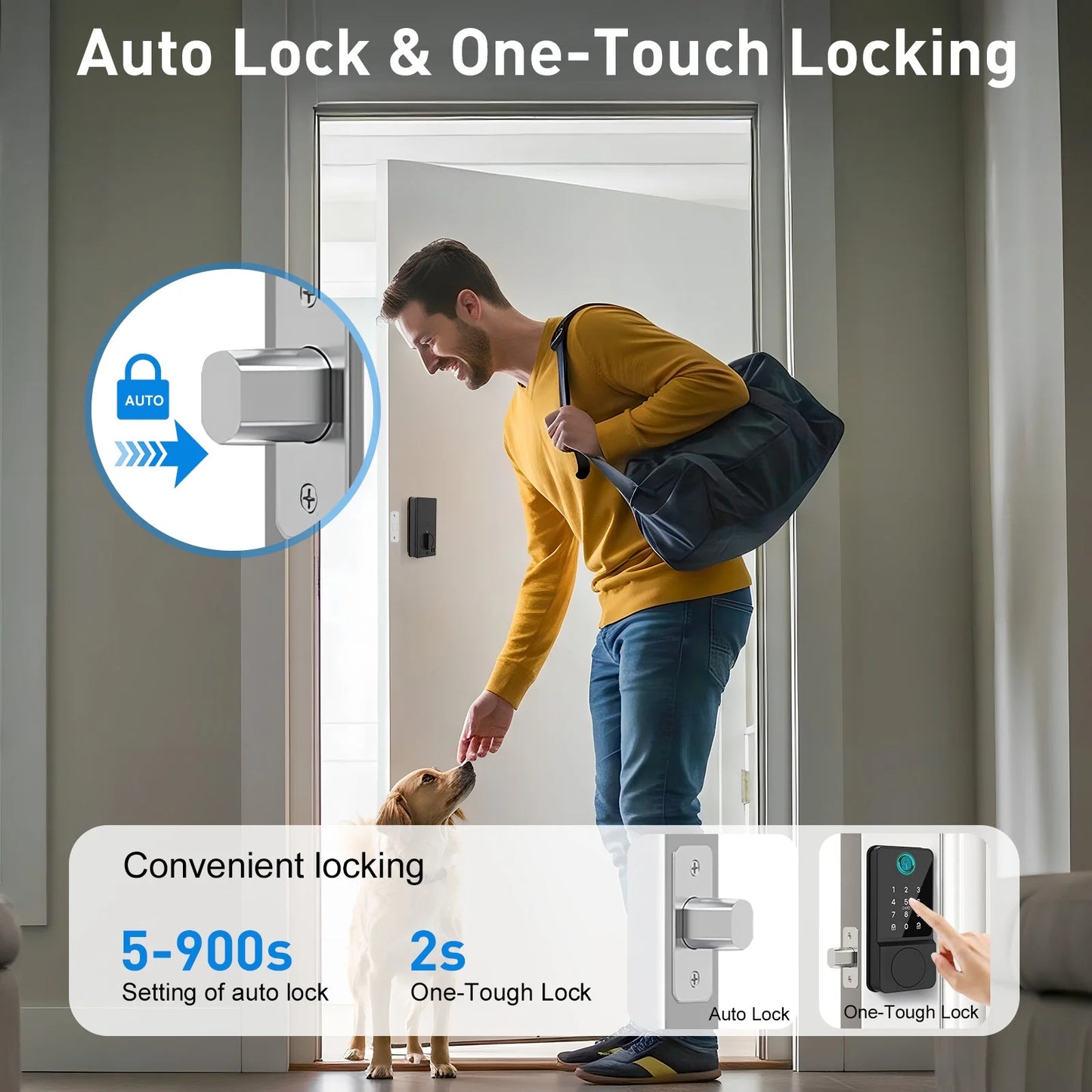 Mutak Smart Door Lock 6-in-1 Keyless Entry Door Lock With Touchscreen Keypad, Weatherproof, Wifi APP Remote Control&Bluetooth, For Home,Apartment,Office and Garages,Black