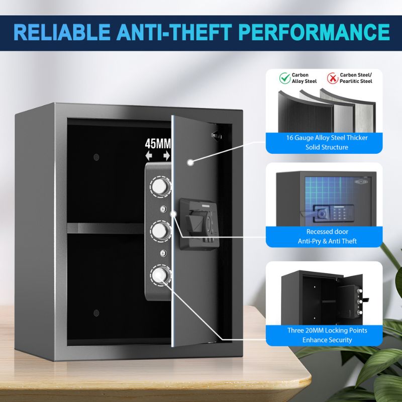 MUTAK Smart Biometric Safe – Quick-Access Fireproof Safe with Fingerprint, Keypad & Alarm