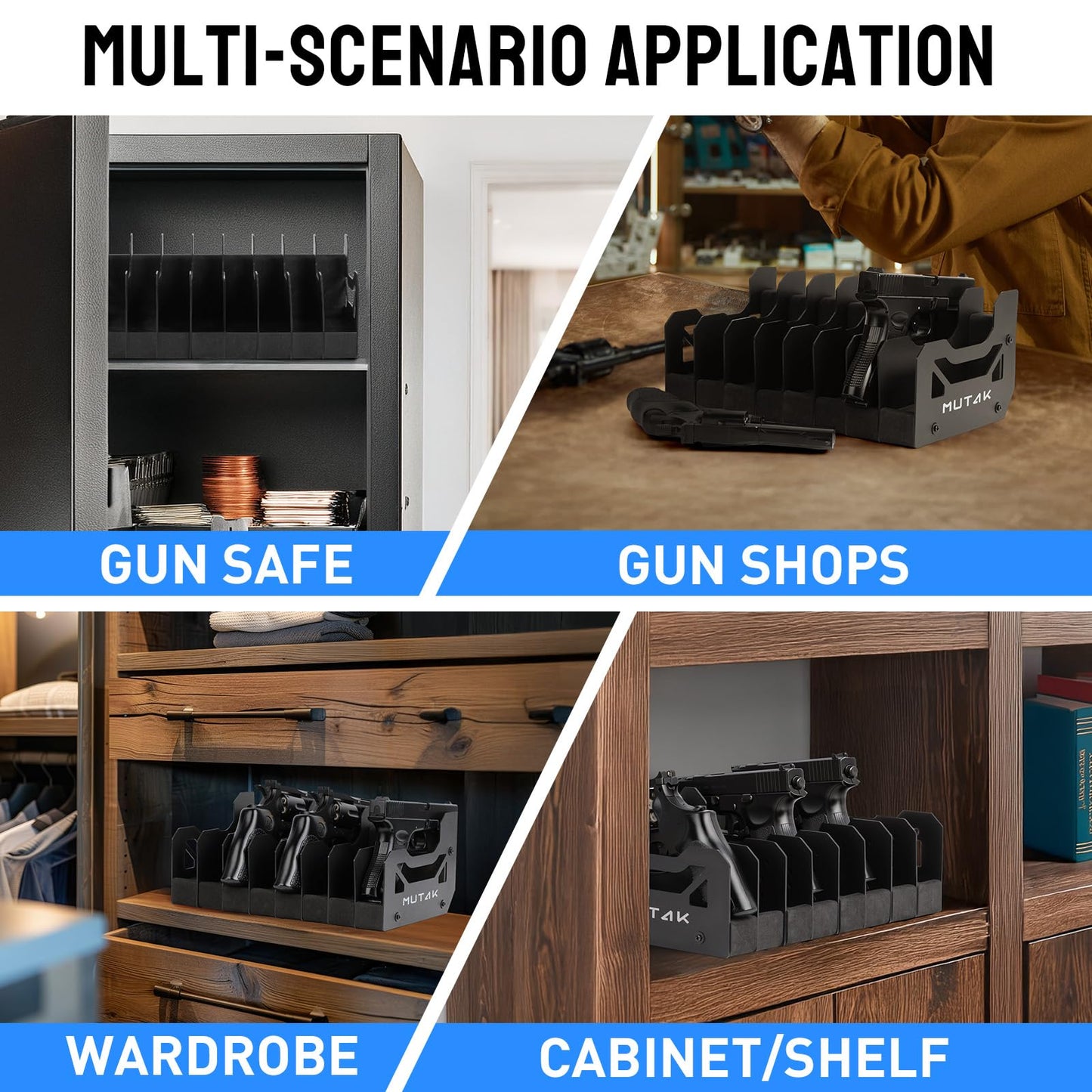 MUTAK Soft Foam Pistol Rack for Gun Safe – Handgun Organizer with 4-8 Slots