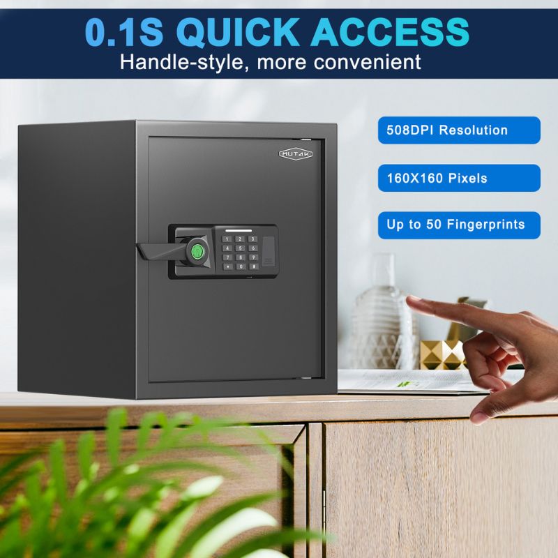 MUTAK Smart Biometric Safe – Quick-Access Fireproof Safe with Fingerprint, Keypad & Alarm