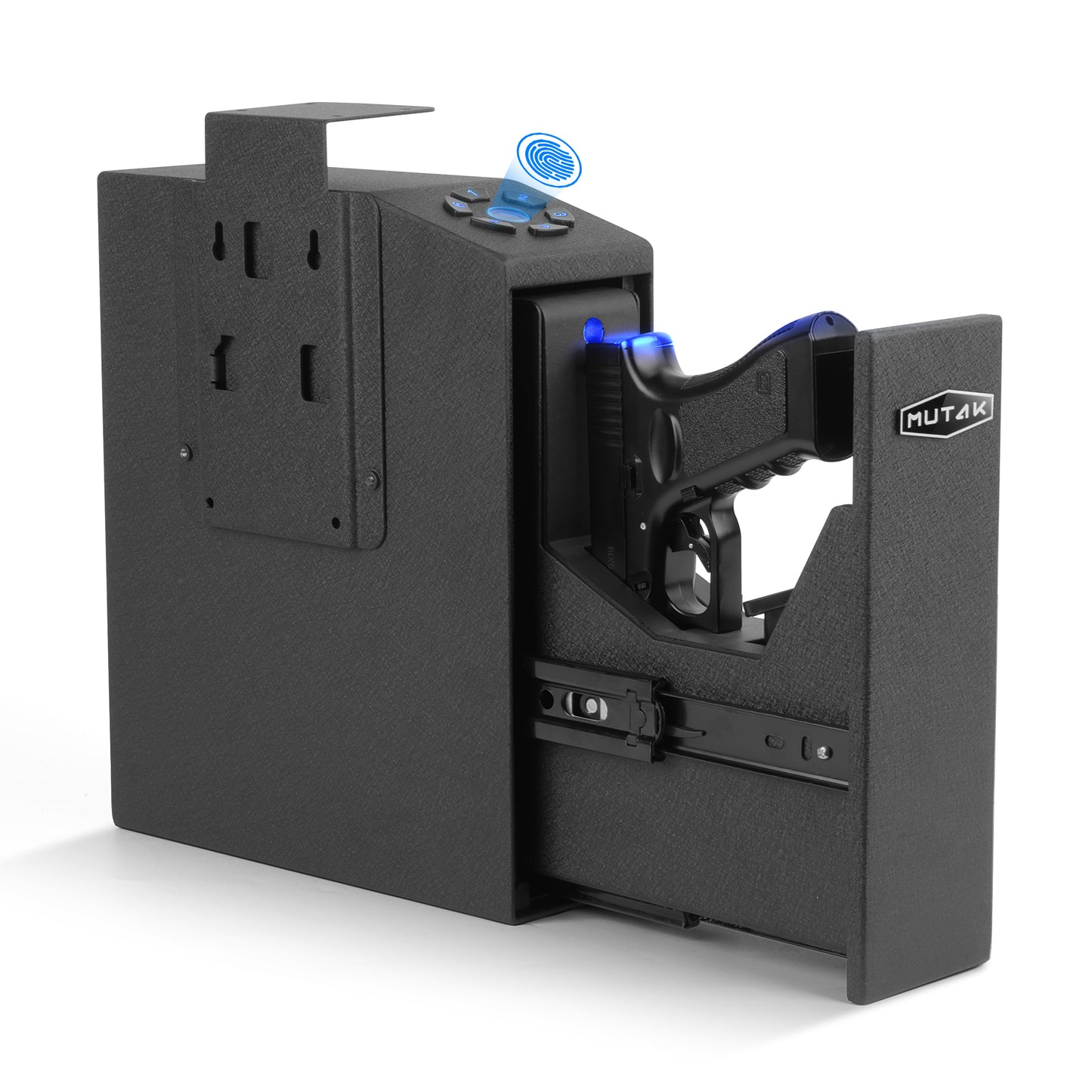 Mutak Biometric Handgun Safe – 4-Way Quick Access (App, Fingerprint, PIN, Key) for Home & Bedside