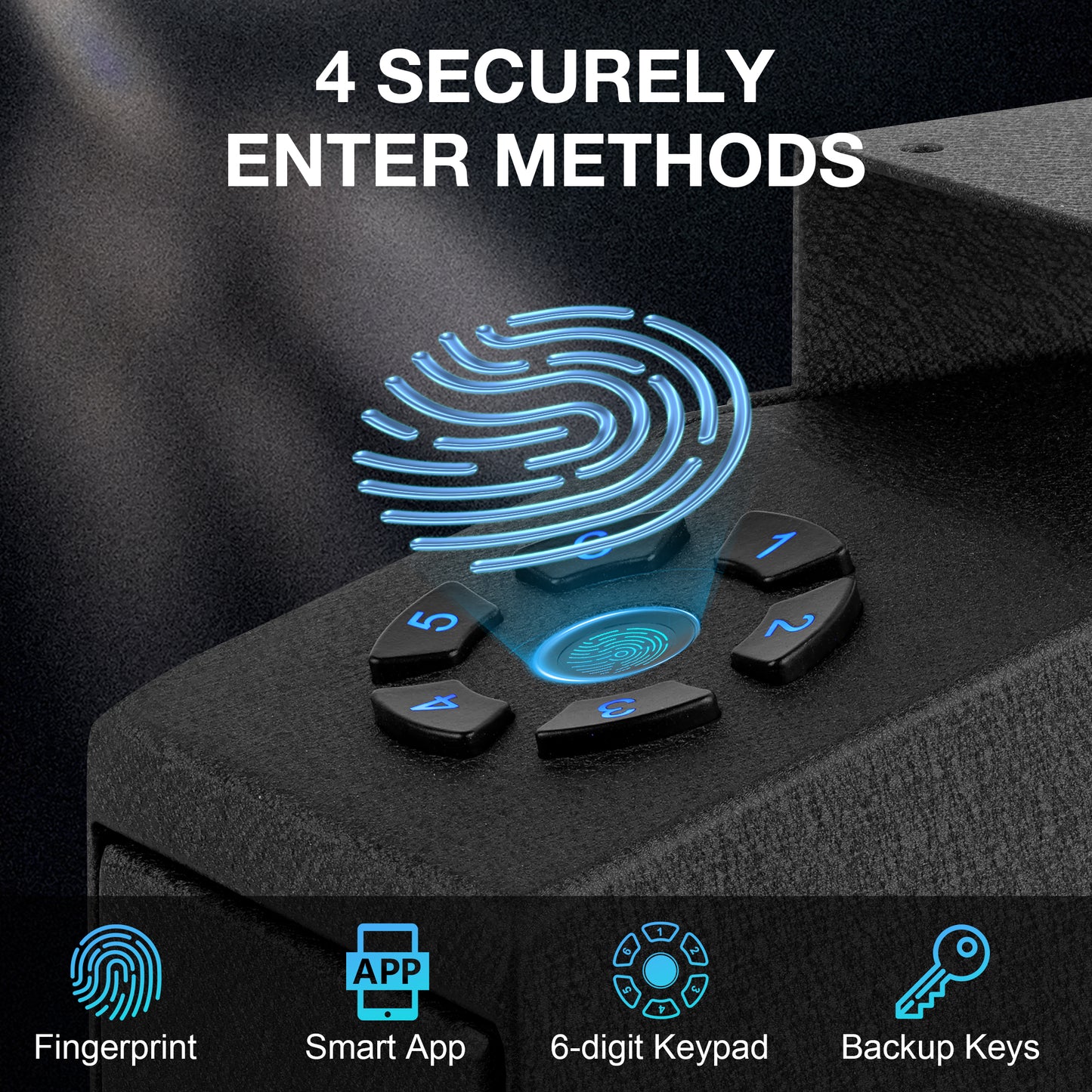 Mutak Biometric Handgun Safe – 4-Way Quick Access (App, Fingerprint, PIN, Key) for Home & Bedside