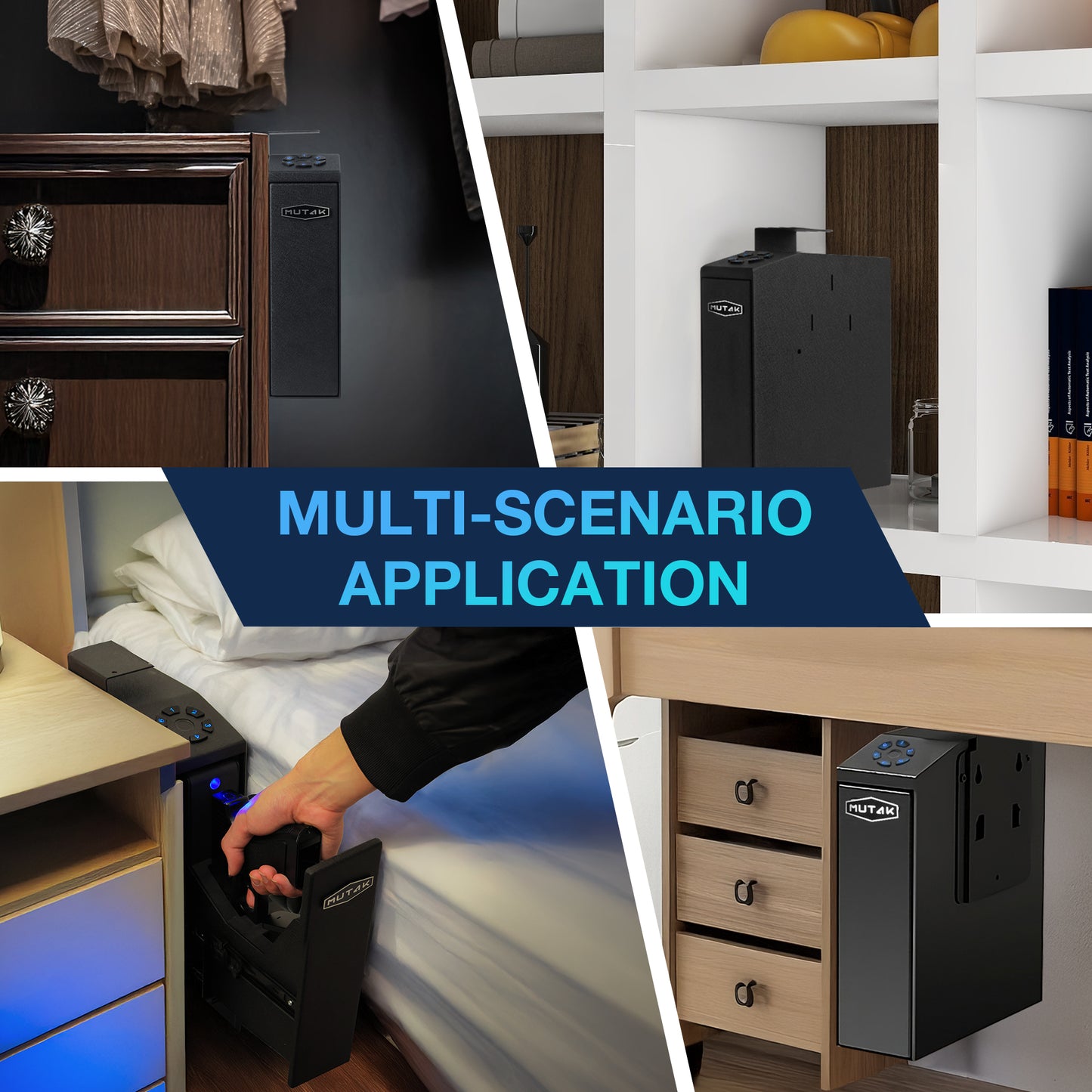 Mutak Biometric Handgun Safe – 4-Way Quick Access (App, Fingerprint, PIN, Key) for Home & Bedside