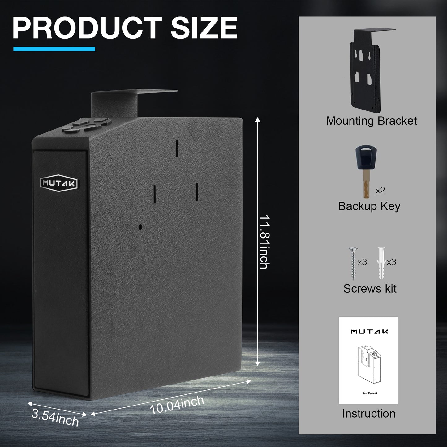 Mutak Biometric Handgun Safe – 4-Way Quick Access (App, Fingerprint, PIN, Key) for Home & Bedside