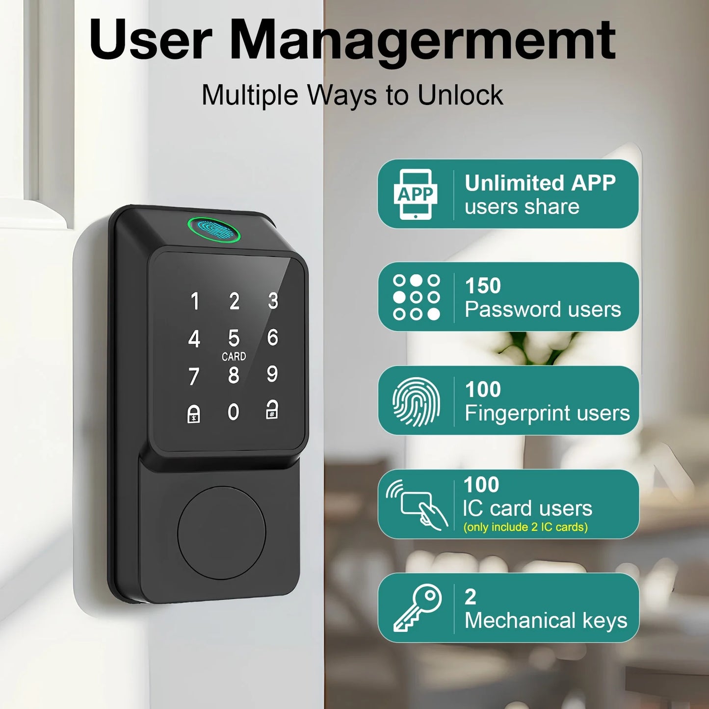 Mutak Smart Door Lock featuring Keypad and Fingerprint - High-Quality Entry Locks - Electronic Keypad Smart Deadbolt - Biometric Smart Digital Door Lock with Code