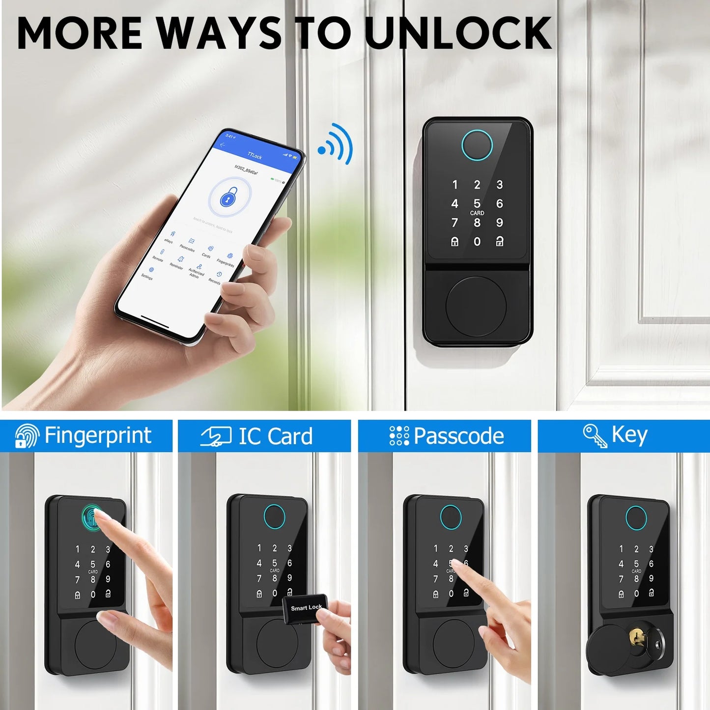 Mutak Smart Door Lock 6-in-1 Keyless Entry Door Lock With Touchscreen Keypad, Weatherproof, Wifi APP Remote Control&Bluetooth, For Home,Apartment,Office and Garages,Black