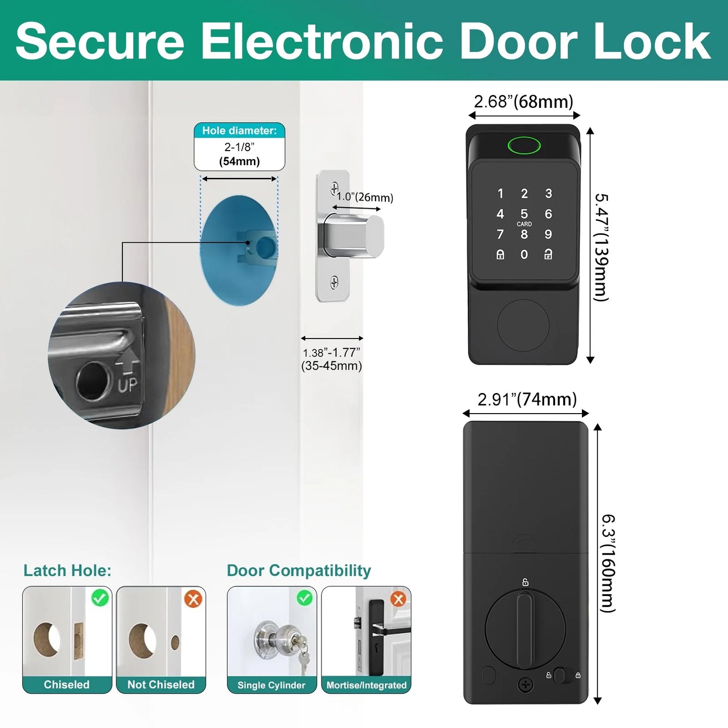 Mutak Smart Door Lock featuring Keypad and Fingerprint - High-Quality Entry Locks - Electronic Keypad Smart Deadbolt - Biometric Smart Digital Door Lock with Code