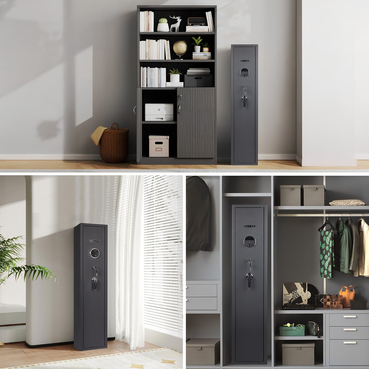 MUTAK 4-5 Rifle Gun Safe with Biometric Lock & Quick Access, Alarm & Removable Shelf