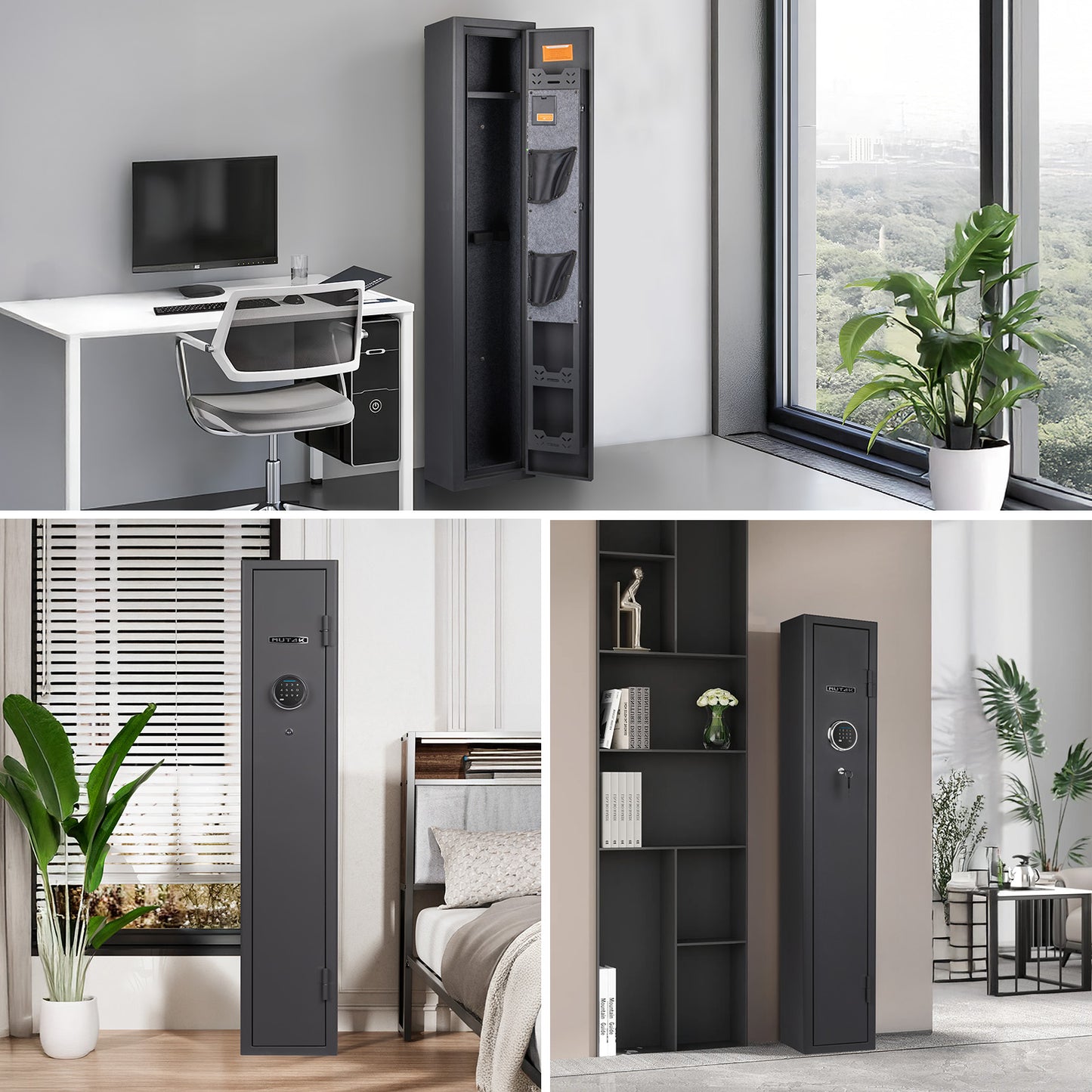 MUTAK 3-Gun Safe for Rifles & Pistols | Quick Access Firearm Cabinet with Digital Keypad, Alarm & LED