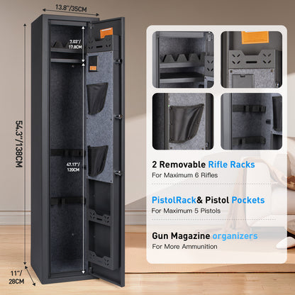 MUTAK 6-Gun Safe – Quick Access Rifle & Pistol Storage with Alarm, LED, Digital Keypad & Removable Shelf