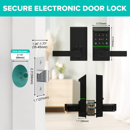 Keyless Entry Smart Door Lock with Doorbell, 6 in 1 Biometric Electric Digital Deadbolt Fingerprint Touchscreen Keypad APP IC Card with 2 Lever Handles for Front Doors Home Office Apartment