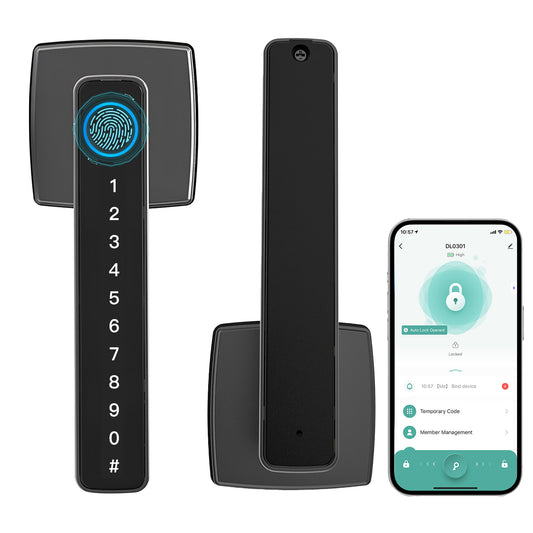 Smart Door Lock Set Keyless Entry Fingerprint Touchscreen Keypad APP IC Card Key Type-C Charging Unlocking with 2 Handles 6 in 1 Electric Biometric Digital Deadbolt for Front Doors Apartment