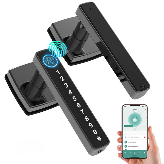 Smart Door Lock Set Keyless Entry Fingerprint Touchscreen Keypad APP IC Card Key Type-C Charging Unlocking with 2 Handles 6 in 1 Electric Biometric Digital Deadbolt for Front Doors Apartment